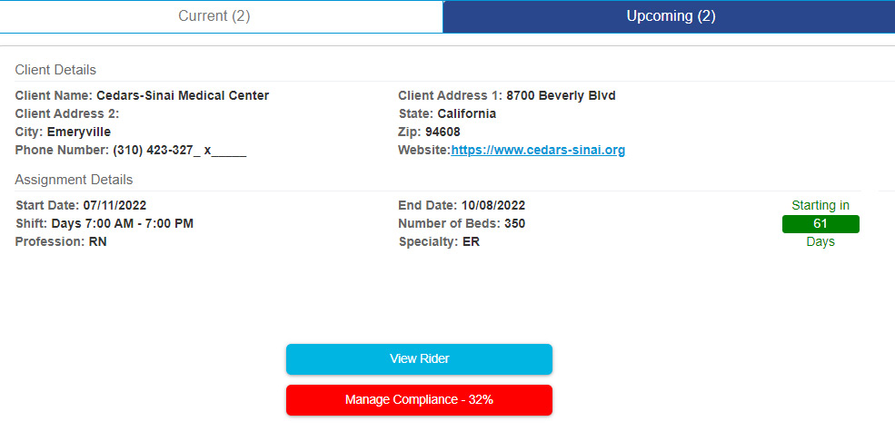 Healthcare VMS Candidate Portal Assignments